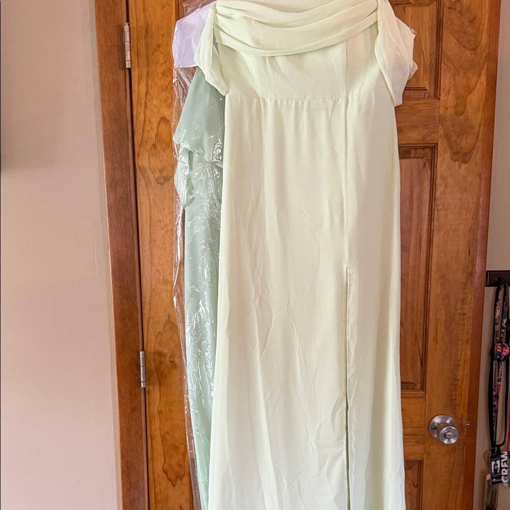 Birdy Grey Pale Mint Green Off-Shoulder Bridesmaid Dress